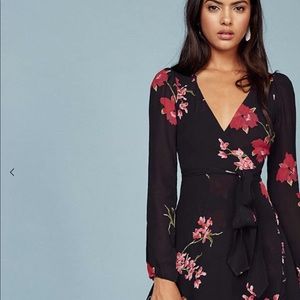 REFORMATION black floral wrap dress